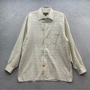 Ermenegildo Zegna Button Up Shirt Ivory Beige Plaid  Made In Italy Mens Size XL